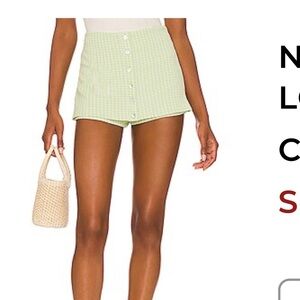 Lovers + Friends Light Green Gingham High Waist Skort